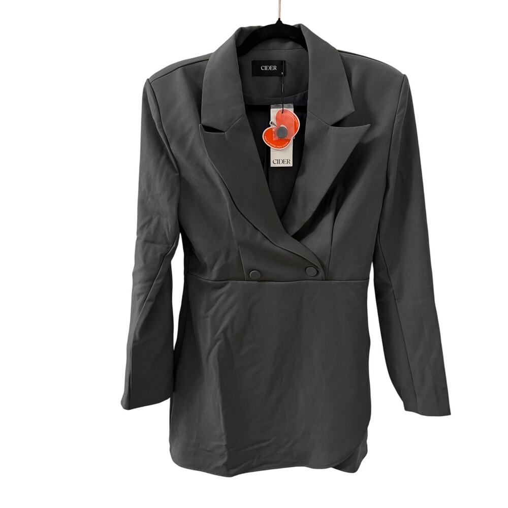 NWT Cider Button Mini Wrap Blazer Dress M Gray